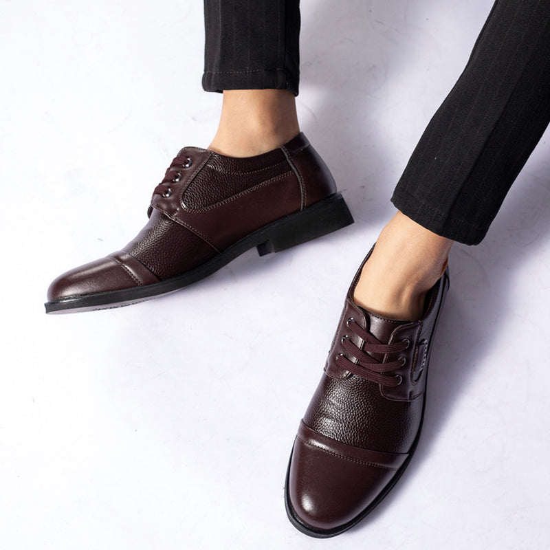 Indo Western Shoes Spring Men's Casual Leather Shoes Lace-up Litchi Leather Shoes