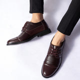 Indo Western Shoes Spring Men's Casual Leather Shoes Lace-up Litchi Leather Shoes