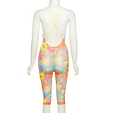 Summer Women's Clothing Sexy Low Collar Sleeveless Printed Sling Tight Sports Casual Jumpsuit