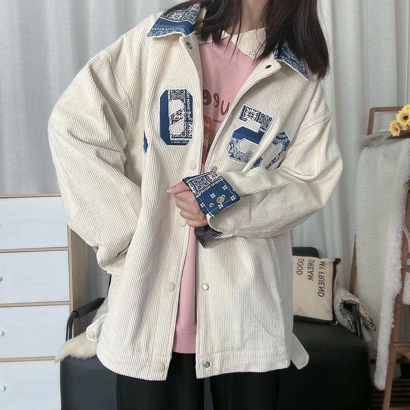 Corduroy Patch Jacket Multi-Color Coat Spring and Autumn Retro Loose Jacket