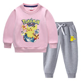 Children Pokemon Pikachu Hoodie & Pant Set Fleece Lined Padded Warm Keeping Winter Clothes Sweatershirt Suit Neutral