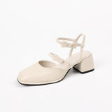 Nude Block Heel Sandals French Style Mid Heel Sandals
