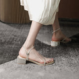 Nude Block Heel Sandals Summer Roman Casual Sandals