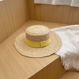 Straw Hat Raffia Flat-Top Cap Summer Sun Protection for Children Beach Straw Hat