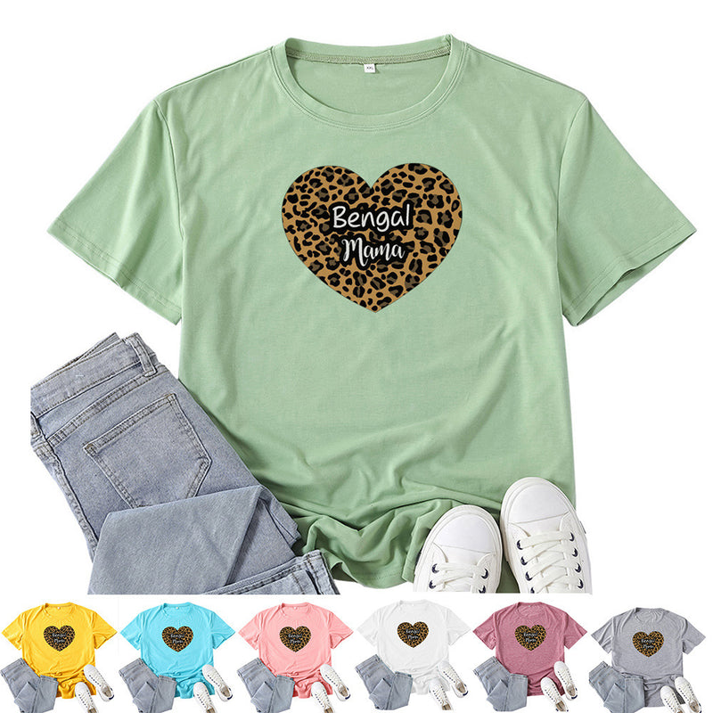 Boy Mama T Shirts Bengal Mama Leopard Print Heart Printing T-shirt