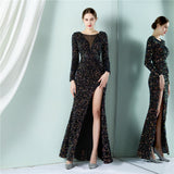 Sequin Evening Dress Elegant Long Style Long Sleeve Sequined Evening Dress