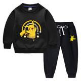 Children Pokemon Pikachu Hoodie & Pant Set Fleece Lined Padded Warm Keeping Winter Clothes Sweatershirt Suit