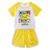 Children Pokemon Pikachu Tshirts & Shorts Short-Sleeved T-shirt Shorts Casual Sports Two-Piece Neutral