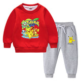 Children Pokemon Pikachu Hoodie & Pant Set Fleece Lined Padded Warm Keeping Winter Clothes Sweatershirt Suit