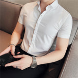 Men Shirts Embroidered Ice Silk Short Sleeve Shirt