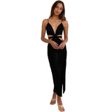 Music Festivals Rave Outfits Dress Autumn Winter Sexy Backless V-neck Solid Color Slim Dress