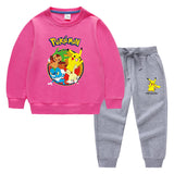 Children Pokemon Pikachu Hoodie & Pant Set Sweater Suit Solid Color Cotton Warm Trend