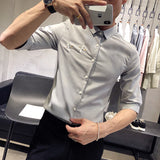 Men Shirts Embroidered Slim Half-Sleeve Shirt