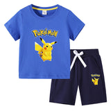 Children Pokemon Pikachu Tshirts & Shorts Cotton Short Sleeve Shorts Two Pieces Neutral