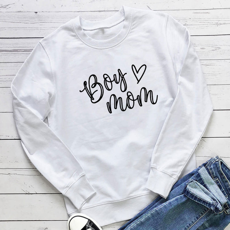 Boy Mama Hoodie Mother's Day Boy Mom Letter Love Heart Floral Print Long Sleeve Pullover