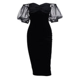 Women Summer Dresses Mini Dress Velvet See-through Puff Sleeve Dress