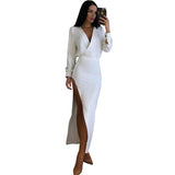 Music Festivals Rave Outfits Dress Sexy V-neck Slim Fit Long Sleeve Narrow Dress for Women