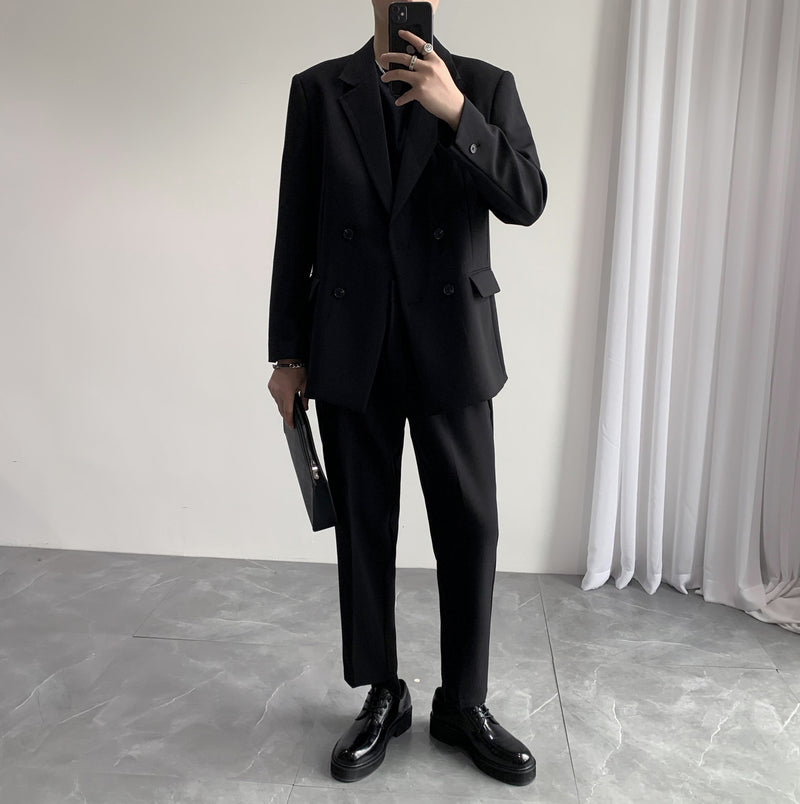 Double Brewed Seersucker Suit Two-Piece Set Loose-Fit Suit