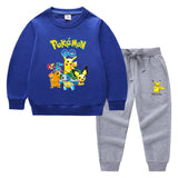 Children Pokemon Pikachu Hoodie & Pant Set Two-Piece Solid Color Cotton Sweater Set