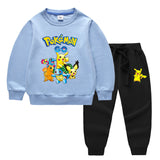 Children Pokemon Pikachu Hoodie & Pant Set Two-Piece Solid Color Cotton Sweater Set