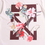 off Ow White T Shitrs Flower Series round Neck Pullover Short Sleeve