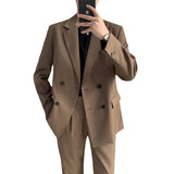 Double Brewed Seersucker Suit Loose Casual Men's Wedding Suit Two-Piece Set