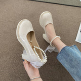 Nude Block Heel Sandals Vintage Bow Leather Shoes
