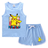Children Pokemon Pikachu Tshirts & Shorts Sports Sweat-Absorbent Shirt Suit