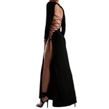 Music Festivals Rave Outfits Dress Autumn Crew Neck Long Sleeve Sexy Cutout Backless Slit Dress