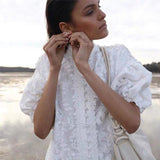 Fashion Stand Collar Puff Sleeve Single-Row Dress