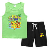 Children Pokemon Pikachu Tshirts & Shorts Summer Vest Middle Pants Sports Casual Thin Two Pieces