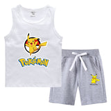 Children Pokemon Pikachu Tshirts & Shorts Summer Vest Middle Pants Sports Casual Bottoming Shirt Sleeveless Two Pieces