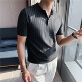 Men Short Sleeve T-Shirt Contrast Color Stripes Lapel Short Sleeve Polo Shirt