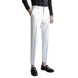 Men Trousers Dark Striped Casual Cropped Pants