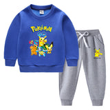 Children Pokemon Pikachu Hoodie & Pant Set Fleece Lined Padded Warm Keeping Winter Clothes Sweatershirt Suit