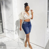 Women Plus Size Denim Shorts High Elastic Denim Pants