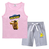 Children Pokemon Pikachu Tshirts & Shorts Summer Vest Middle Pants Sports Casual Thin Two Pieces