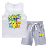 Children Pokemon Pikachu Tshirts & Shorts Summer Vest Middle Pants Sports Casual Thin Two Pieces
