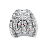 Shark Print Sweatshirts Digital Pixels Camouflage Pullover Sweater Men's and Women's round Neck Thin Coat
