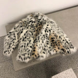 Women Dalmatian CoA Spotted Leopard Fur Coat Mid-Length Women