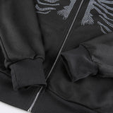 Skeleton Hoodie Sternum Rhinestone Zipper Hooded Loose Sweater