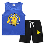 Children Pokemon Pikachu Tshirts & Shorts Vest Middle Pants Sports Casual Thin Two Pieces