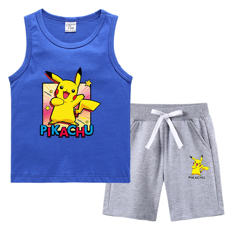 Children Pokemon Pikachu Tshirts & Shorts Vest Middle Pants Sports Casual Bottoming Shirt Two Pieces