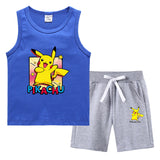 Children Pokemon Pikachu Tshirts & Shorts Vest Middle Pants Sports Casual Bottoming Shirt Two Pieces