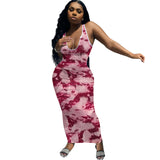 V-neck Tie-Dye Printed Thread Long Dress