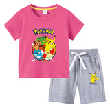 Children Pokemon Pikachu Tshirts & Shorts Cotton Short Sleeve Shorts Two Pieces