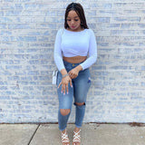 Women Plus Size Jeans High Elastic Slim Ripped Jeans