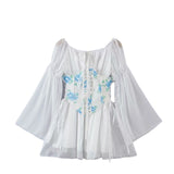 Vintage Empire Waist Dress Autumn Complex Flared Sleeve Waist Lace-up Dress