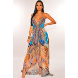 Women Exotic Dresses Summer Retro V-neck Sexy Backless Dress Printing Slip Dress