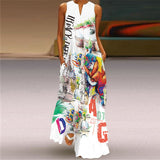Women Exotic Dresses Vintage Printed Maxi Dress V-neck Sexy Dress